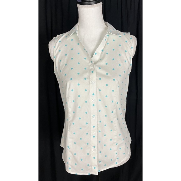 Talbots Tops - TALBOTS Women BLOUSE Sleeveless Stretch Cotton NON IRON Turquoise Polka Dot 4P